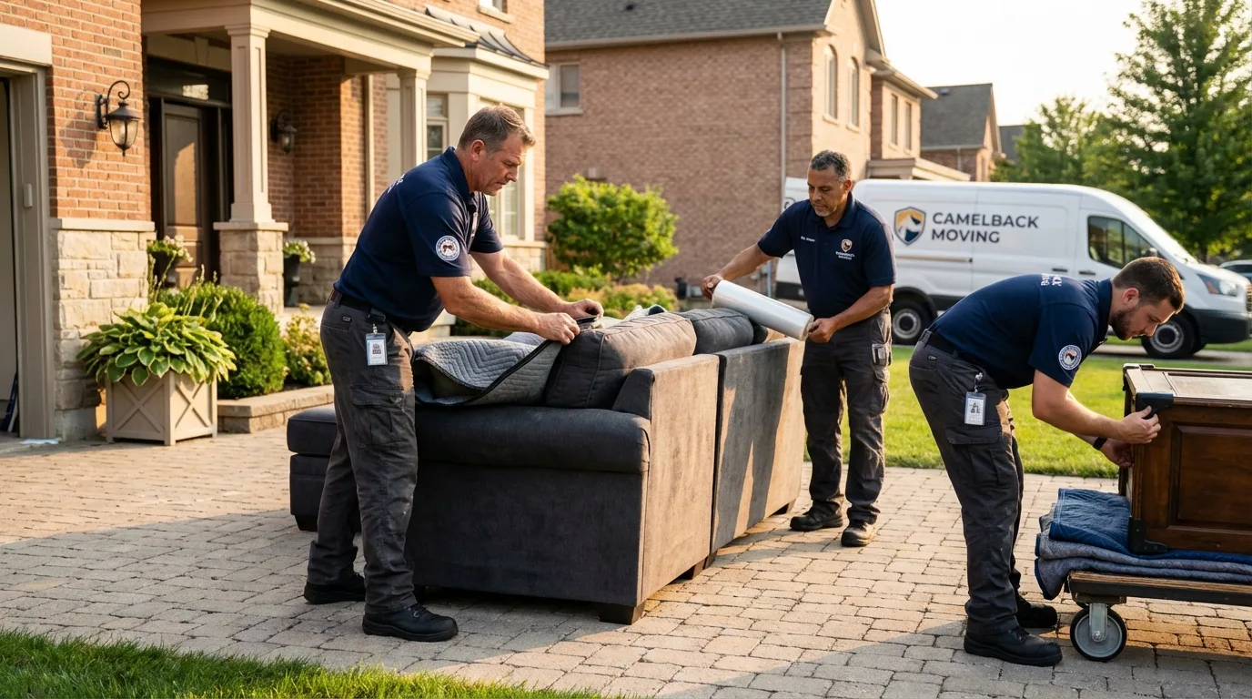 Large estate moving crew wrapping furniture in Broadway, NC