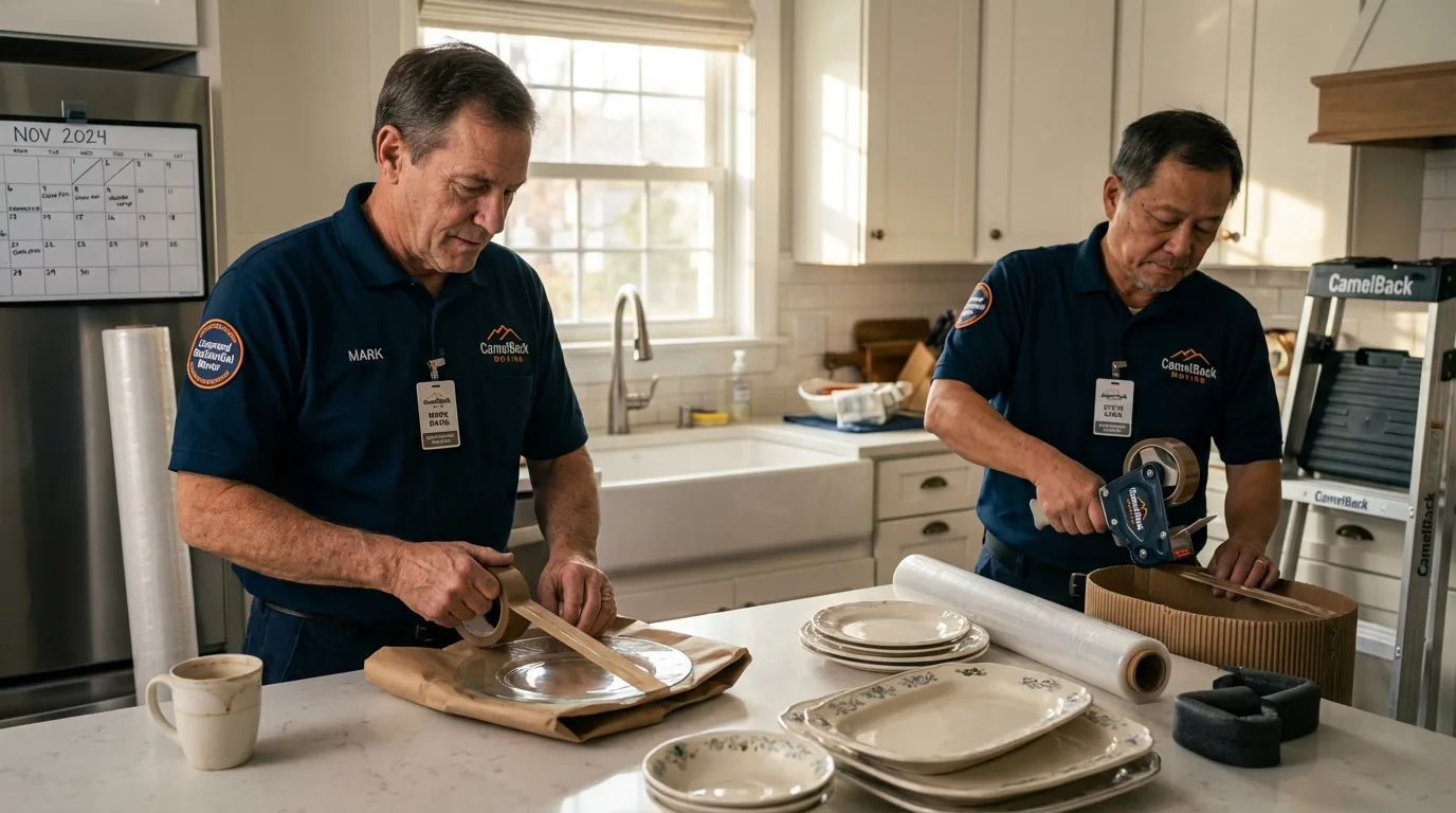 Professional crew packing kitchen dishware in Broadway, NC